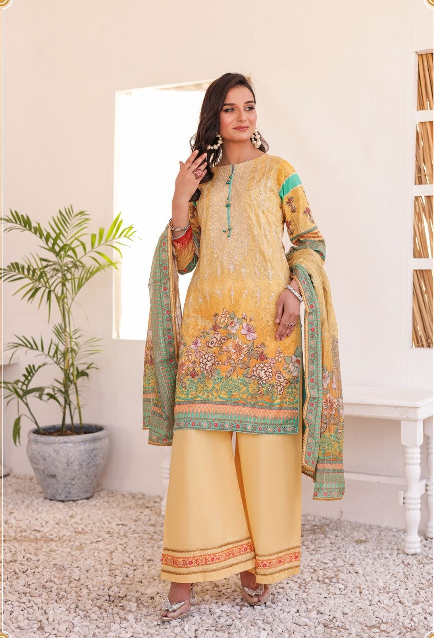 GLOSSY # 1 - Unstitched 3 piece Embroidered Lawn