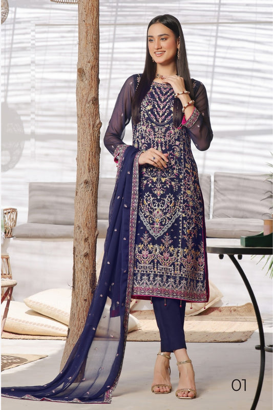 MEHAR # 1 Unstitched 3 Pc Luxury Chiffon