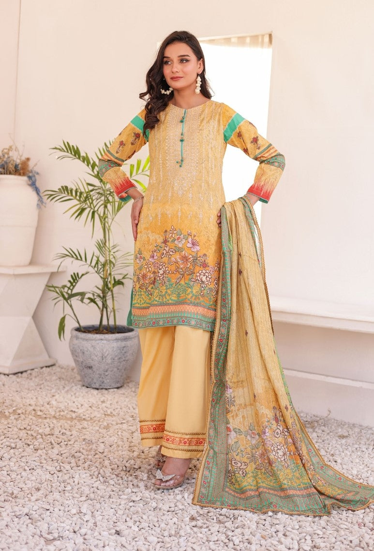 GLOSSY # 1 - Unstitched 3 piece Embroidered Lawn