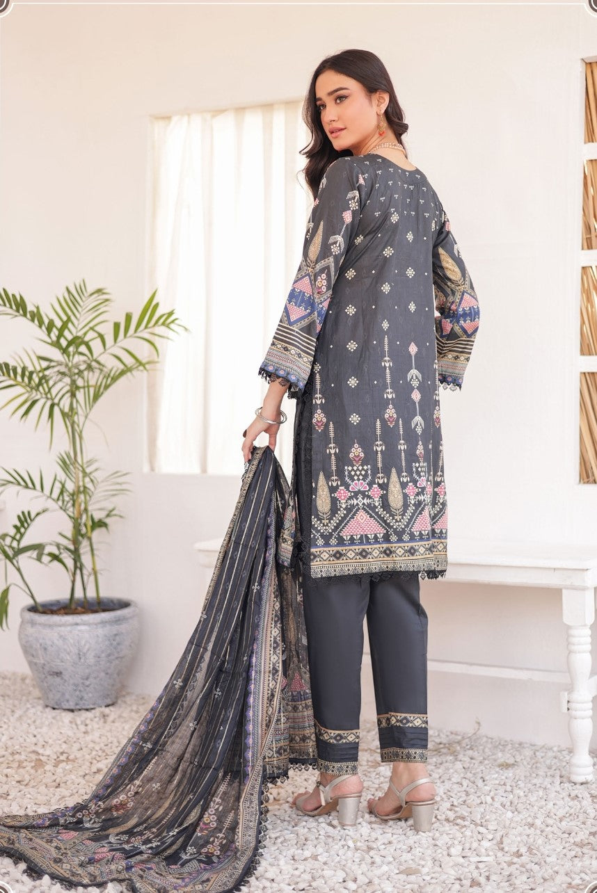 GLOSSY # 10 - Unstitched 3 piece Embroidered Lawn