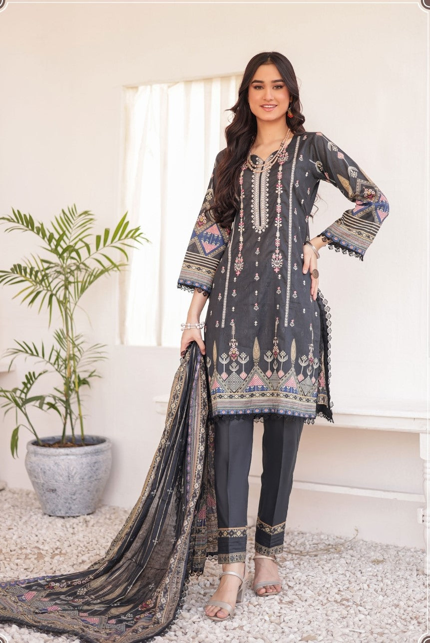 GLOSSY # 10 - Unstitched 3 piece Embroidered Lawn