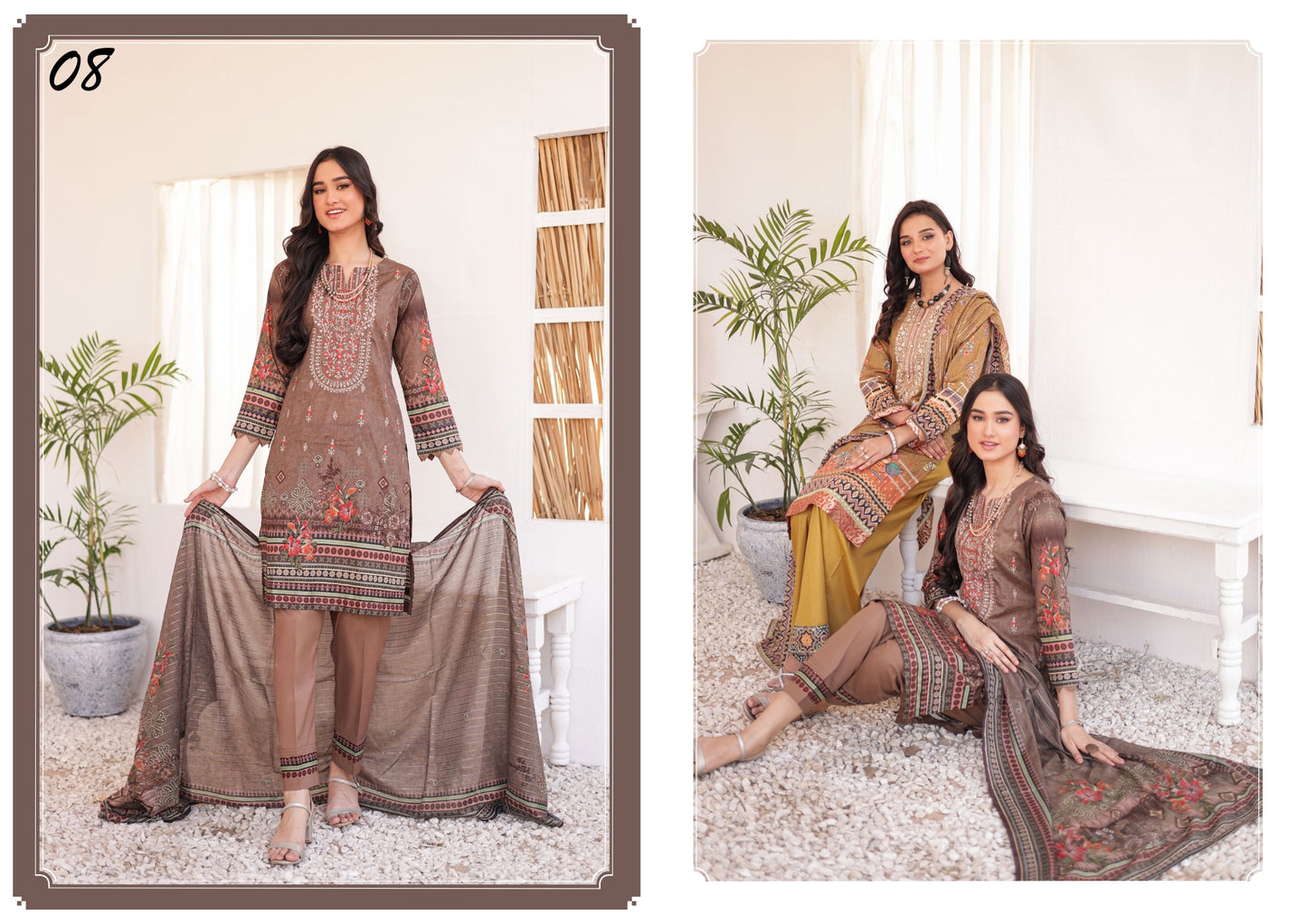 GLOSSY # 8 - Unstitched 3 piece Embroidered Lawn