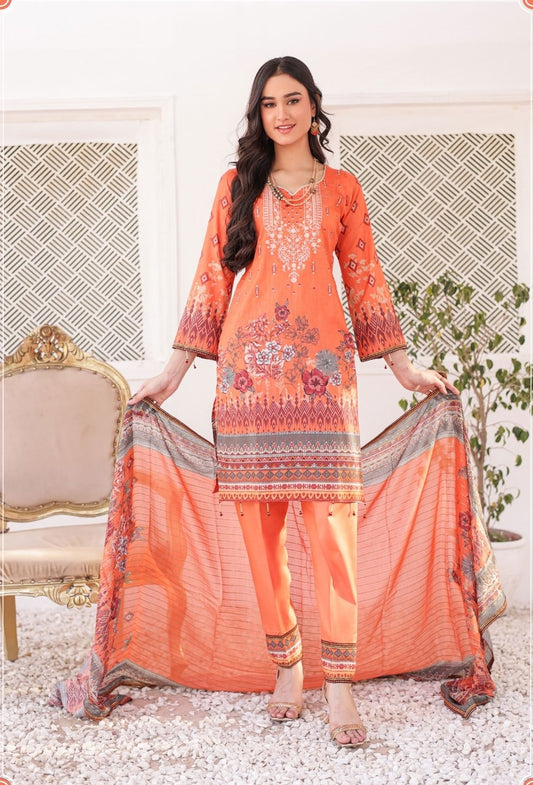 GLOSSY # 4 - Unstitched 3 piece Embroidered Lawn