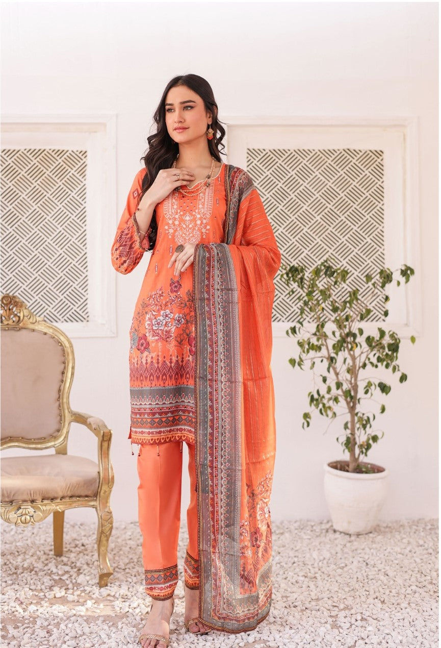 GLOSSY # 4 - Unstitched 3 piece Embroidered Lawn