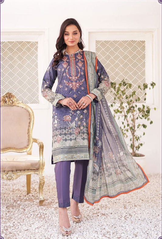 GLOSSY # 5 - Unstitched 3 piece Embroidered Lawn