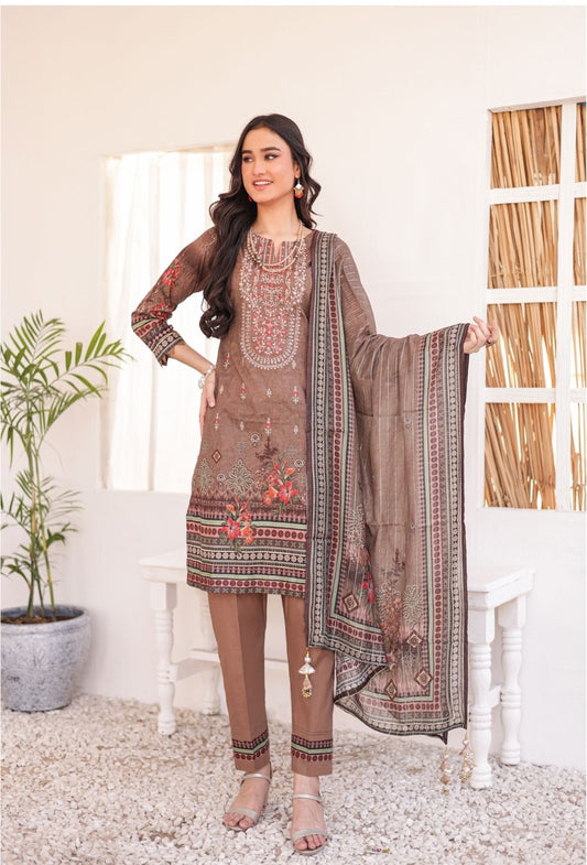 GLOSSY # 8 - Unstitched 3 piece Embroidered Lawn