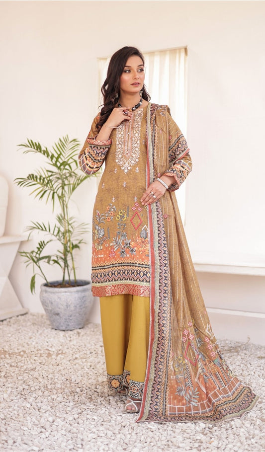 GLOSSY # 9 - Unstitched 3 piece Embroidered Lawn