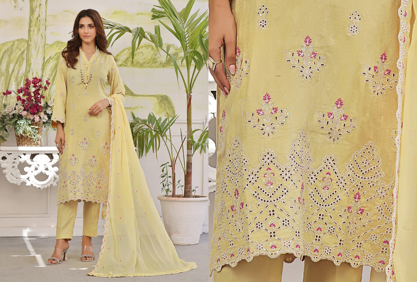 ROSHNI # 4 - Unstitched 3 piece Chikankari Jacquard Lawn