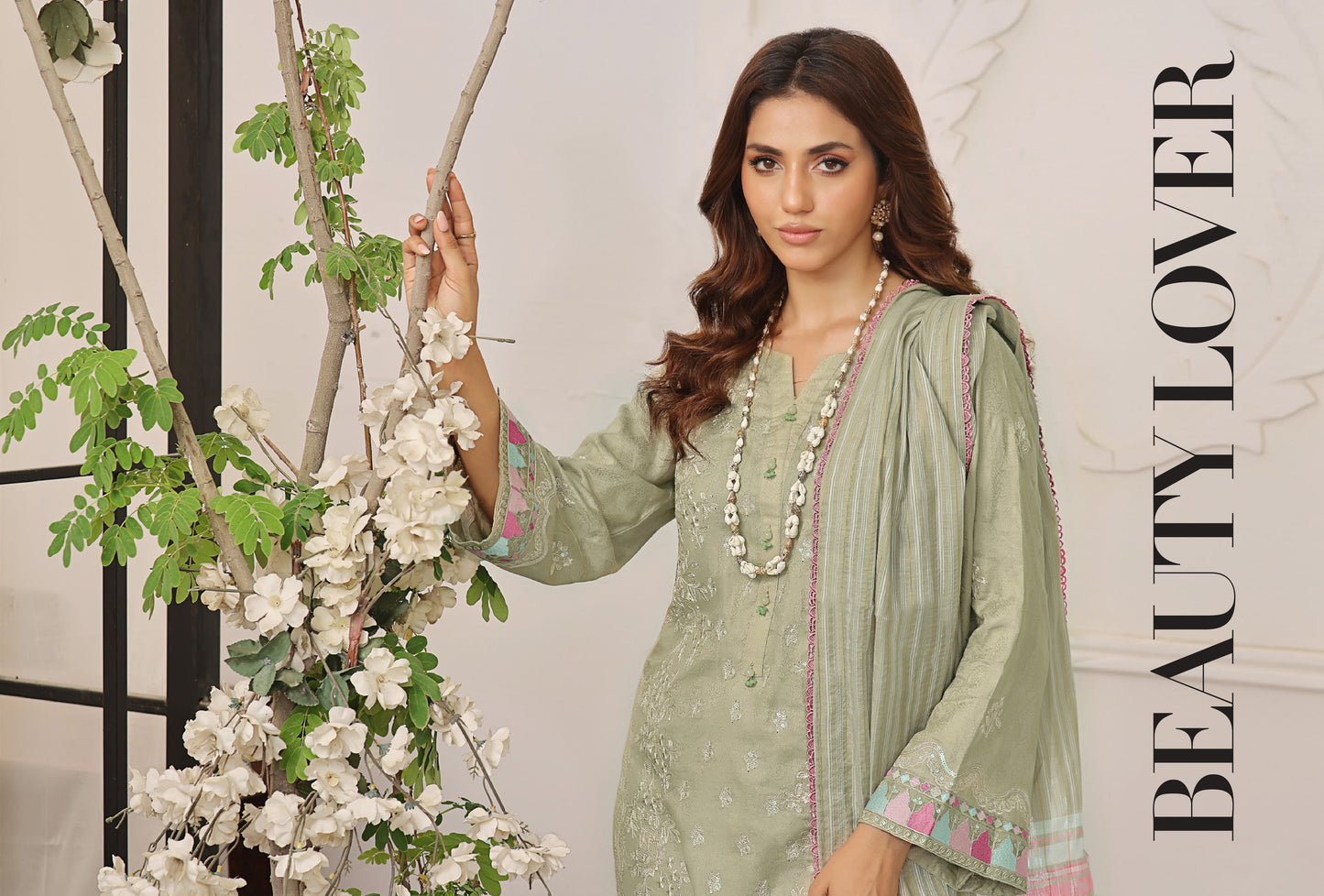 ROSHNI # 9  - Unstitched 3 piece Chikankari Jacquard Lawn