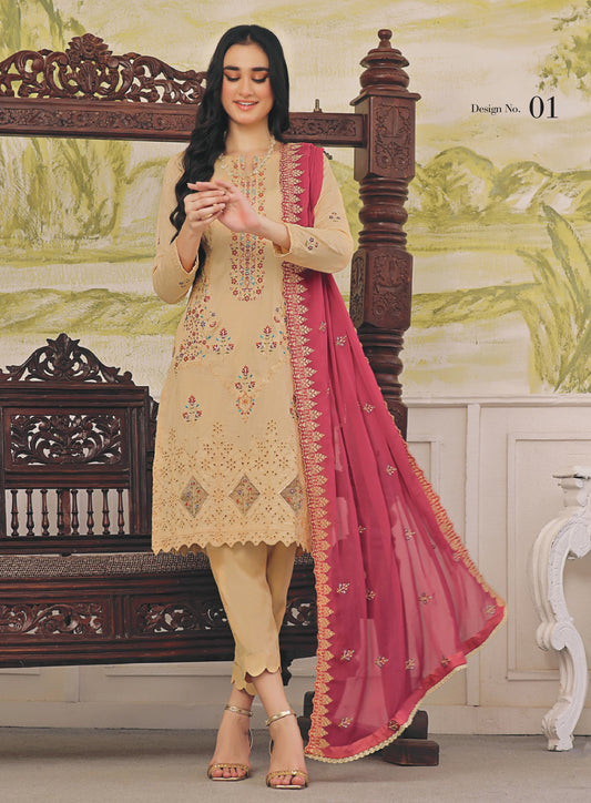 ROSHNI # 1 - Unstitched 3 piece Chikankari Jacquard Lawn