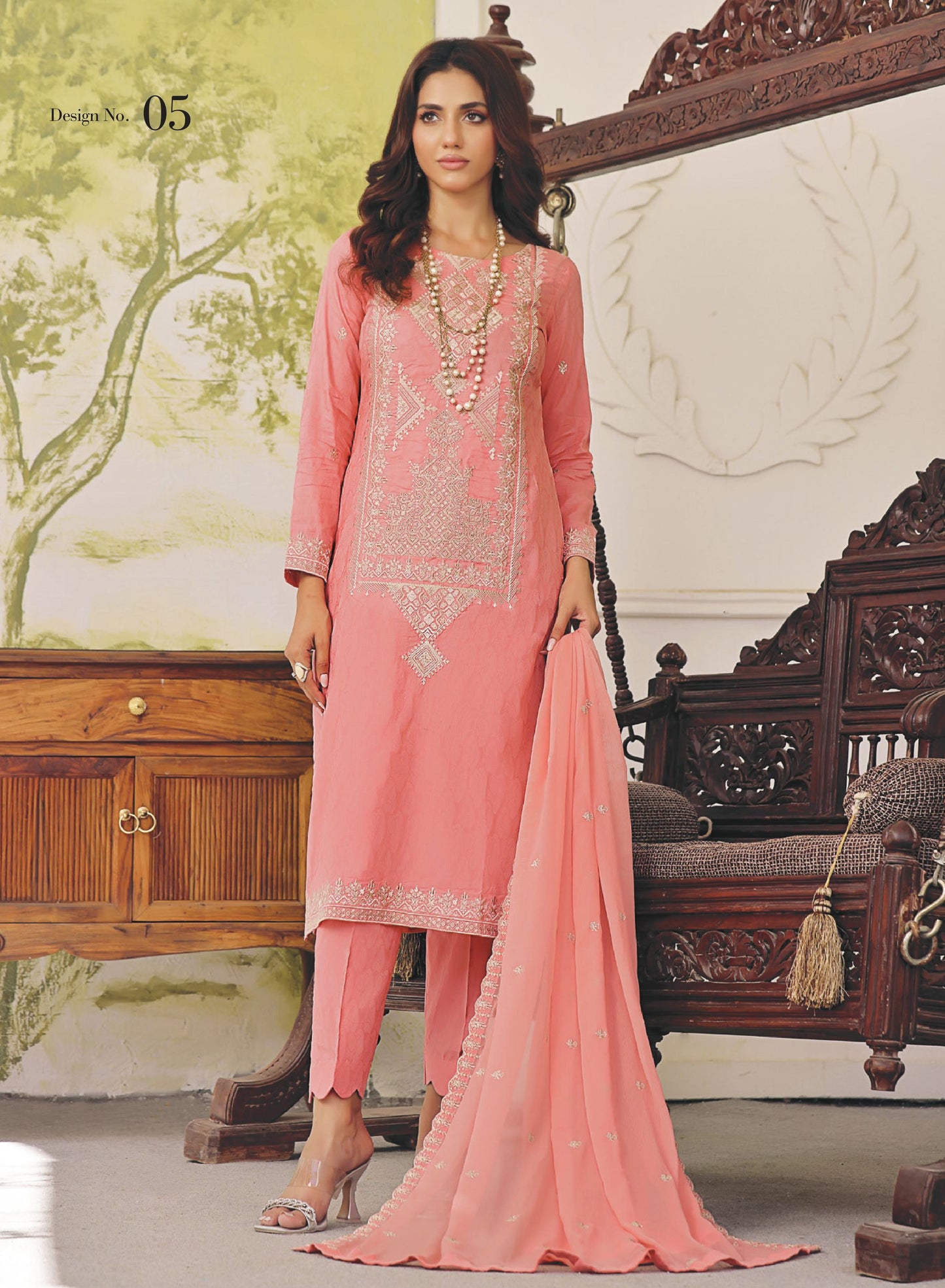 ROSHNI # 5 - Unstitched 3 piece Chikankari Jacquard Lawn