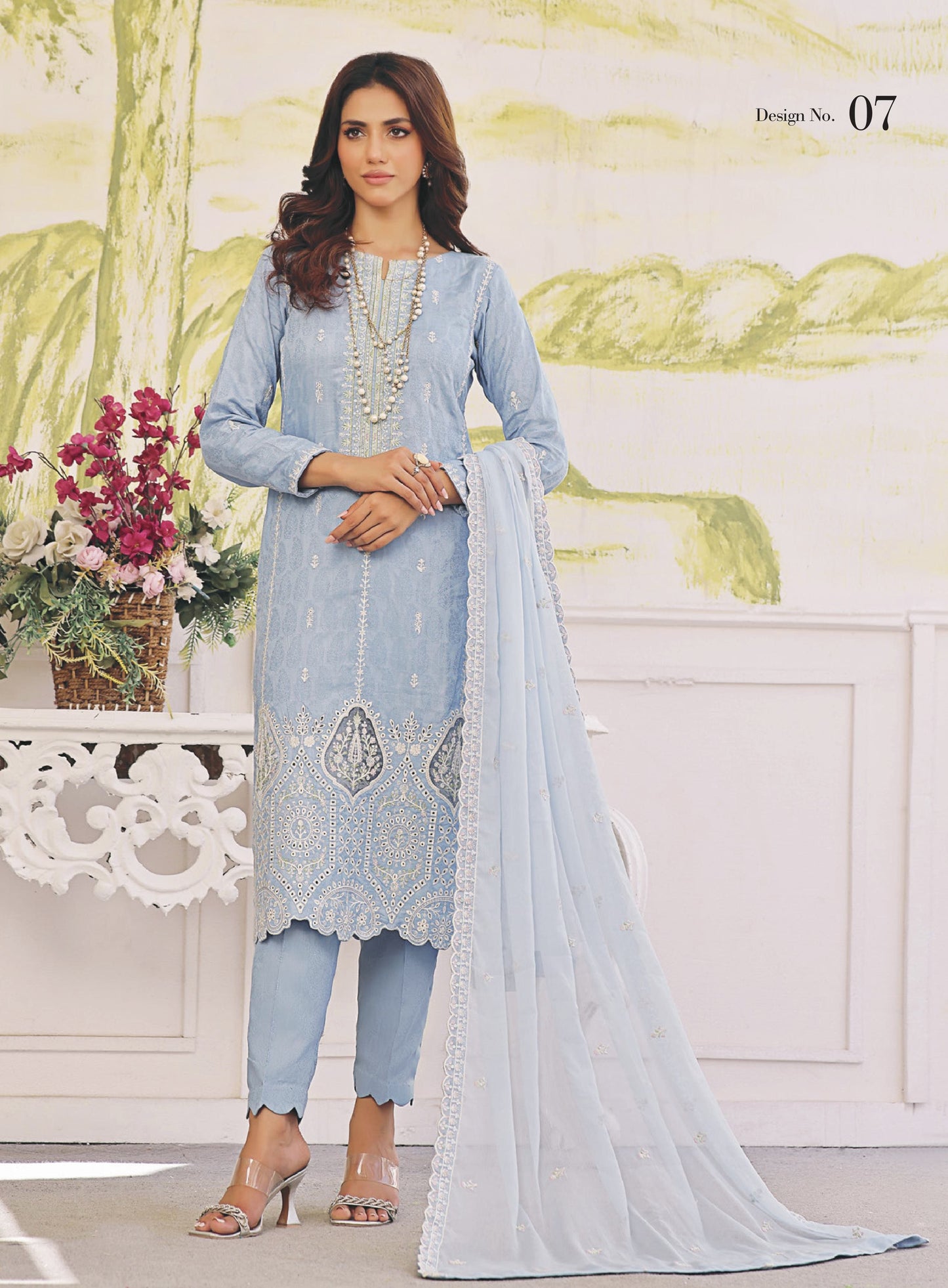 ROSHNI # 7  - Unstitched 3 piece Chikankari Jacquard Lawn