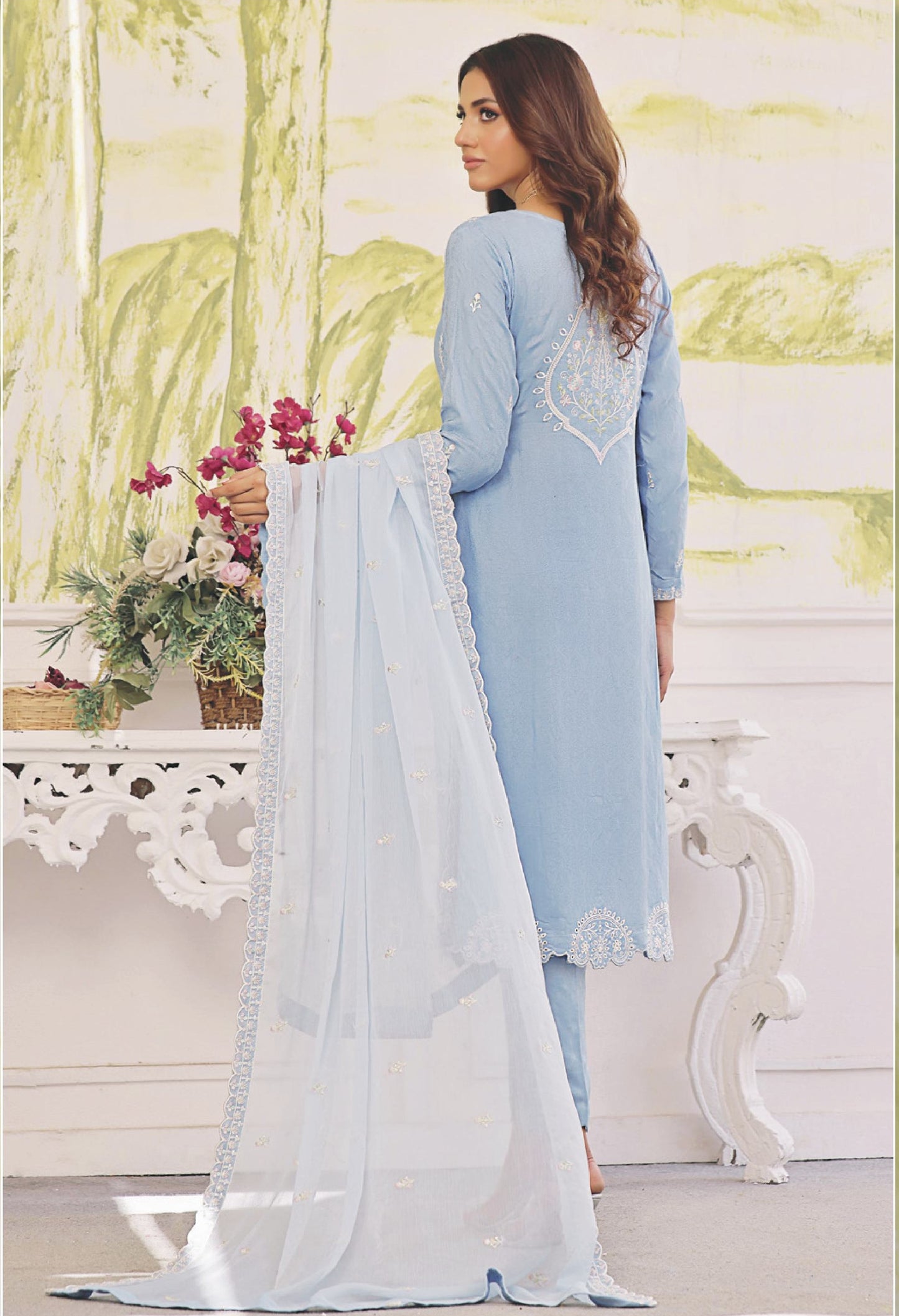 ROSHNI # 7  - Unstitched 3 piece Chikankari Jacquard Lawn