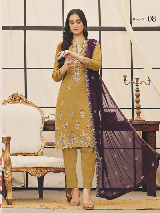 ROSHNI # 8  - Unstitched 3 piece Chikankari Jacquard Lawn