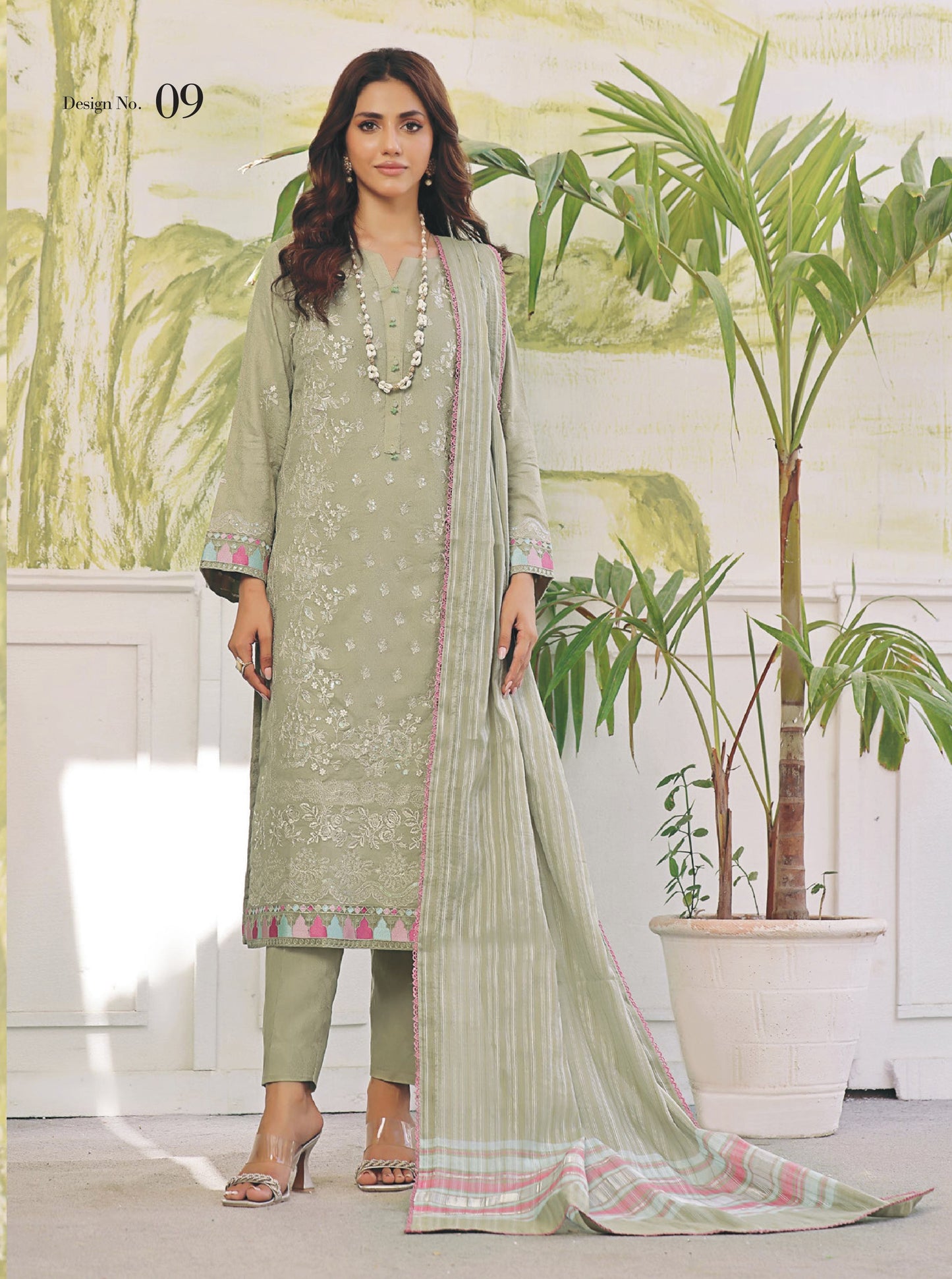 ROSHNI # 9  - Unstitched 3 piece Chikankari Jacquard Lawn