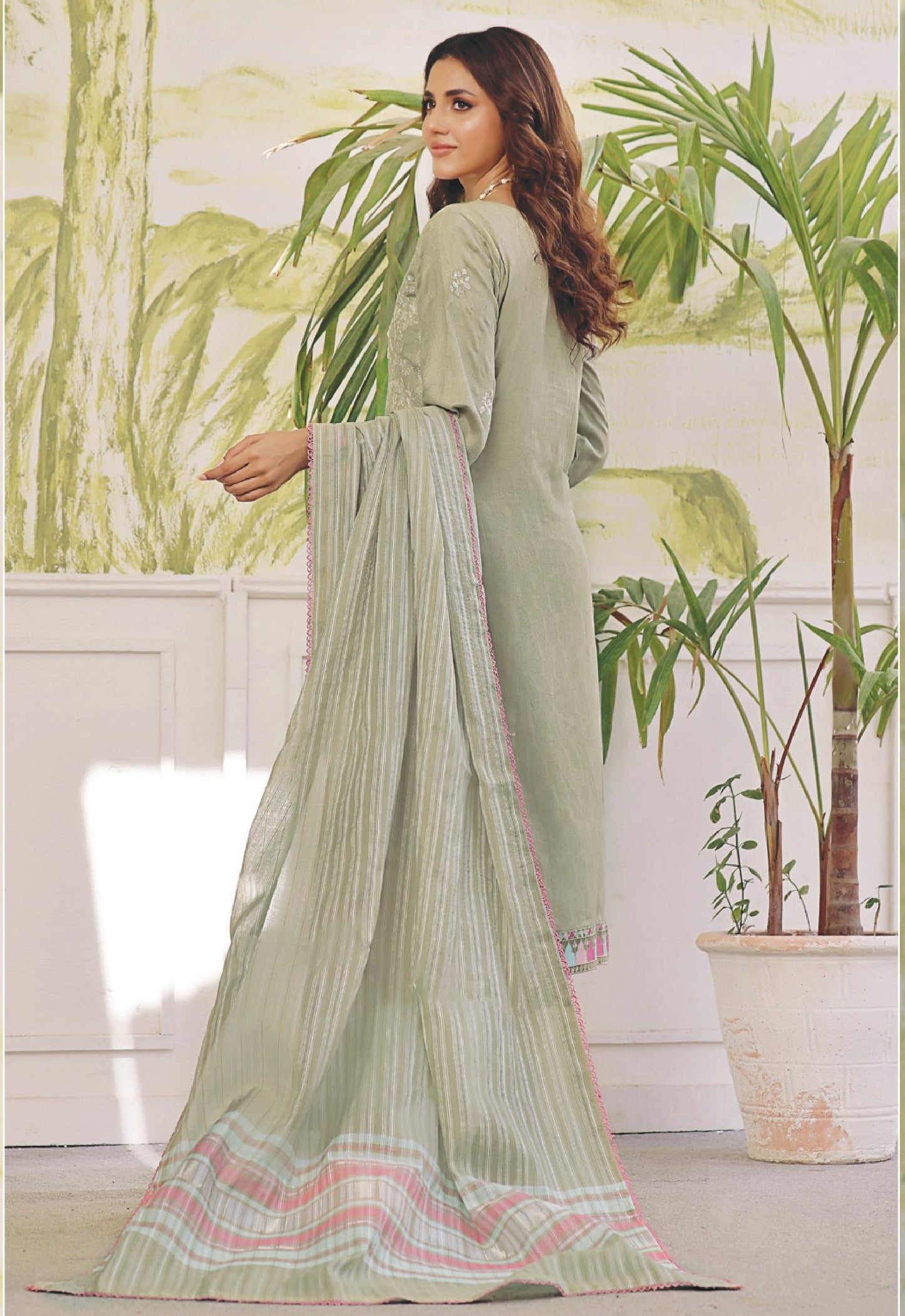 ROSHNI # 9  - Unstitched 3 piece Chikankari Jacquard Lawn